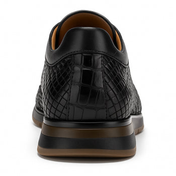 Marco Di Milano Roma Men's Shoes Black Genuine Caiman Crocodile / Woven Leather Fashion Sneakers - Image 4
