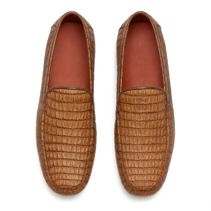 Marco Di Milano Remo Washed Brown Caiman Crocodile Driving Shoes