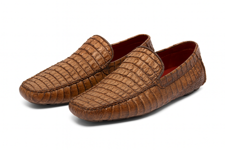 Marco Di Milano Remo Washed Brown Caiman Crocodile Driving Shoes