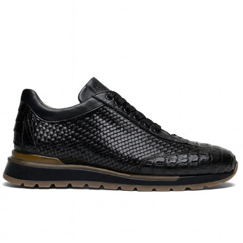 Marco Di Milano Roma Men's Shoes Black Genuine Caiman Crocodile / Woven Leather Fashion Sneakers - Image 5