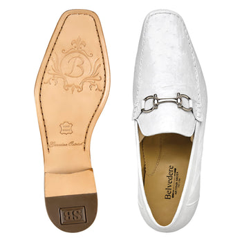 Belvedere Bartolo White Genuine Ostrich Leather Shoe