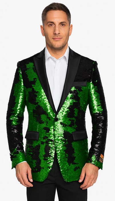 Mardi Gras Outfit - Mardi Gras Blazer For Men in Color Emerald Green in Sequin Fabric