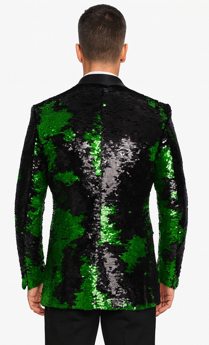Mardi Gras Outfit - Mardi Gras Blazer For Men in Color Emerald Green in Sequin Fabric - Image 2
