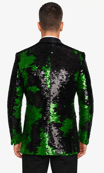 Mardi Gras Outfit - Mardi Gras Blazer For Men in Color Emerald Green in Sequin Fabric - Image 2