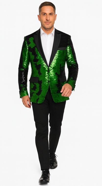 Mardi Gras Outfit - Mardi Gras Blazer For Men in Color Emerald Green in Sequin Fabric - Image 3