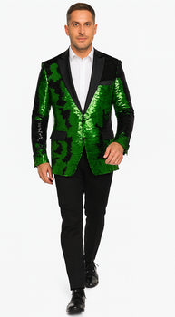 Mardi Gras Outfit - Mardi Gras Blazer For Men in Color Emerald Green in Sequin Fabric - Image 3