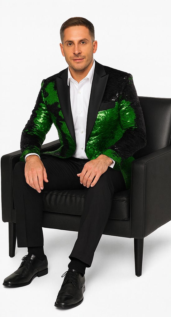 Mardi Gras Outfit - Mardi Gras Blazer For Men in Color Emerald Green in Sequin Fabric - Image 4