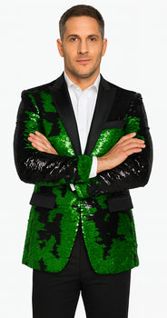 Mardi Gras Outfit - Mardi Gras Blazer For Men in Color Emerald Green in Sequin Fabric - Image 5
