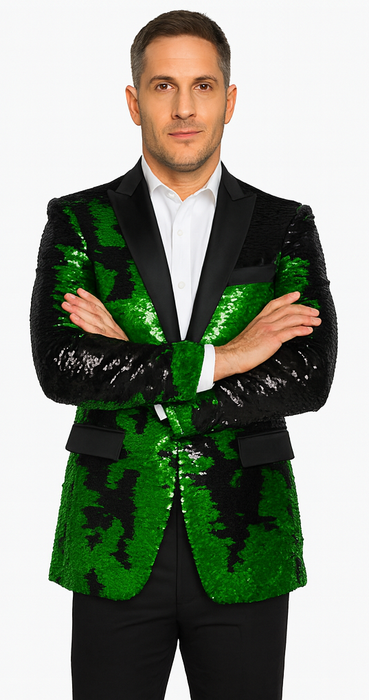Mardi Gras Outfit - Mardi Gras Blazer For Men in Color Emerald Green in Sequin Fabric
