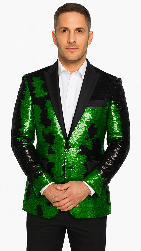 Mardi Gras Outfit - Mardi Gras Blazer For Men in Color Emerald Green in Sequin Fabric - Image 6