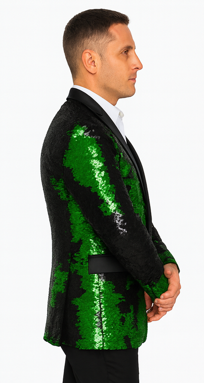 Mardi Gras Outfit - Mardi Gras Blazer For Men in Color Emerald Green in Sequin Fabric - Image 7