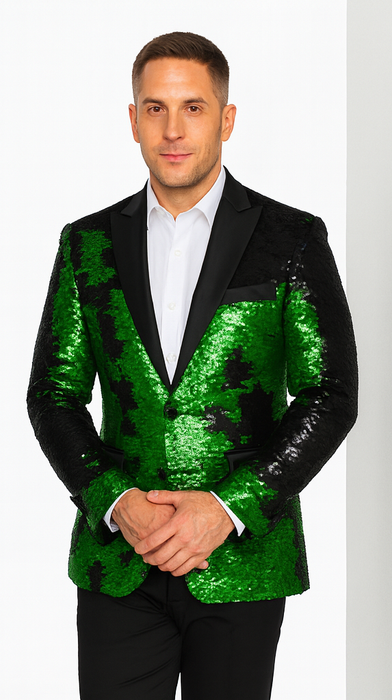 Mardi Gras Outfit - Mardi Gras Blazer For Men in Color Emerald Green in Sequin Fabric