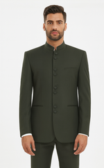 Marriage Groom Wedding Indian Nehru Suit Jacket Mens Blazer Olive (Jacket + Pants) $99