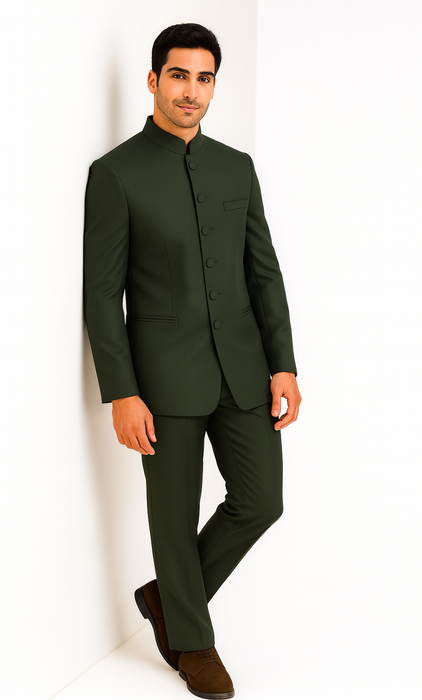 Marriage Groom Wedding Indian Nehru Suit Jacket Mens Blazer Olive (Jacket + Pants) $99