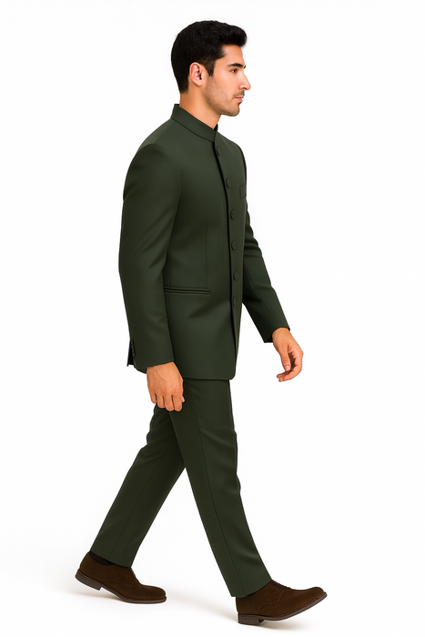 Marriage Groom Wedding Indian Nehru Suit Jacket Mens Blazer Olive (Jacket + Pants) $99