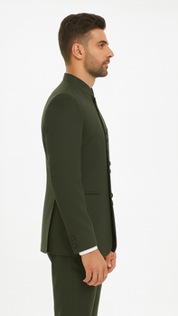 Marriage Groom Wedding Indian Nehru Suit Jacket Mens Blazer Olive (Jacket + Pants) $99 - Image 3