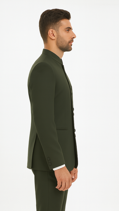 Marriage Groom Wedding Indian Nehru Suit Jacket Mens Blazer Olive (Jacket + Pants) $99