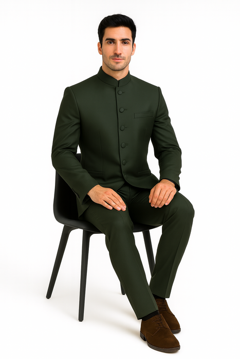 Marriage Groom Wedding Indian Nehru Suit Jacket Mens Blazer Olive (Jacket + Pants) $99