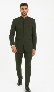 Marriage Groom Wedding Indian Nehru Suit Jacket Mens Blazer Olive (Jacket + Pants) $99 - Image 5