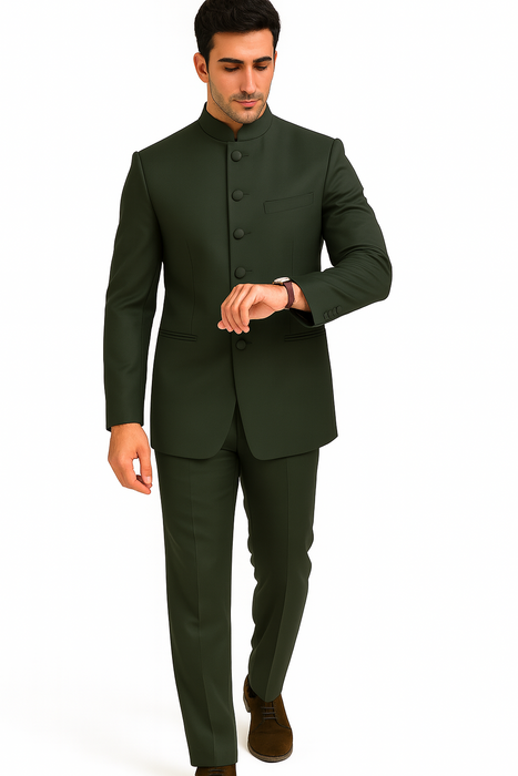 Marriage Groom Wedding Indian Nehru Suit Jacket Mens Blazer Olive (Jacket + Pants) $99
