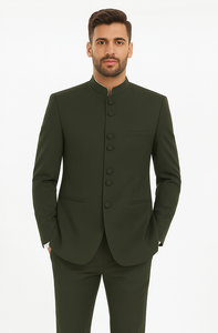 Marriage Groom Wedding Indian Nehru Suit Jacket Mens Blazer Olive (Jacket + Pants) $99