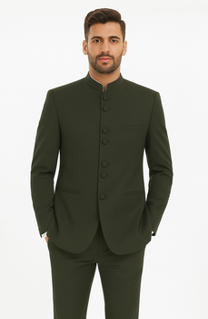 Marriage Groom Wedding Indian Nehru Suit Jacket Mens Blazer Olive (Jacket + Pants) $99 - Image 7