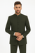 Marriage Groom Wedding Indian Nehru Suit Jacket Mens Blazer Olive (Jacket + Pants)
