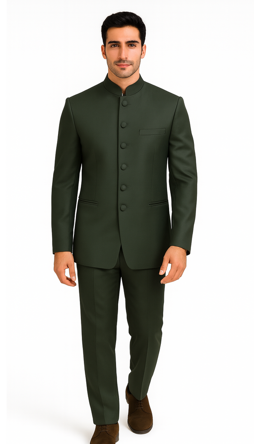 Marriage Groom Wedding Indian Nehru Suit Jacket Mens Blazer Olive (Jacket + Pants) $99