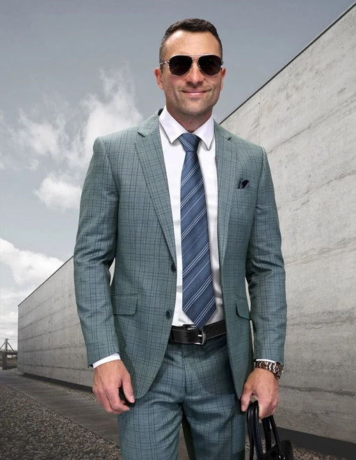 Statement Men's 2-Piece Big & Tall 100% Wool Fashion Suit – Textured Plaid Pattern