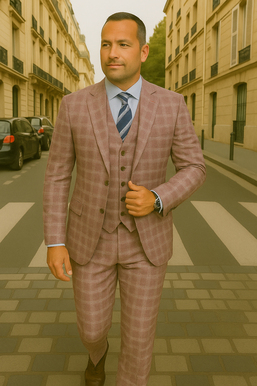 Wool Suit - Italian Made Business Suit by Statement Men's 3 Piece 100% Wool Suit - Coordinating Solid Color Vest Modern Fit