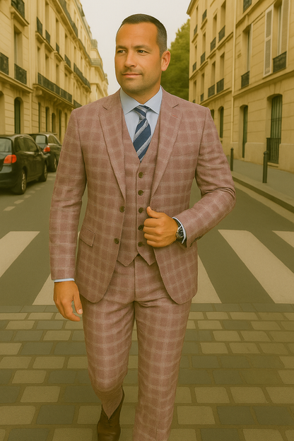 Wool Suit - Italian Made Business Suit by Statement Men's 3 Piece 100% Wool Suit - Coordinating Solid Color Vest Modern Fit