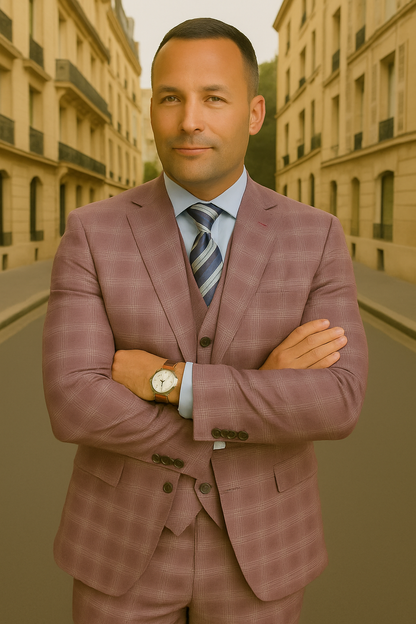 Wool Suit - Italian Made Business Suit by Statement Men's 3 Piece 100% Wool Suit - Coordinating Solid Color Vest Modern Fit