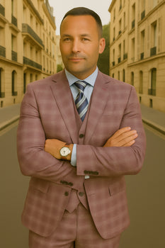 Wool Suit - Italian Made Business Suit by Statement Men's 3 Piece 100% Wool Modern Fit Suit - Coordinating Solid Color Vest