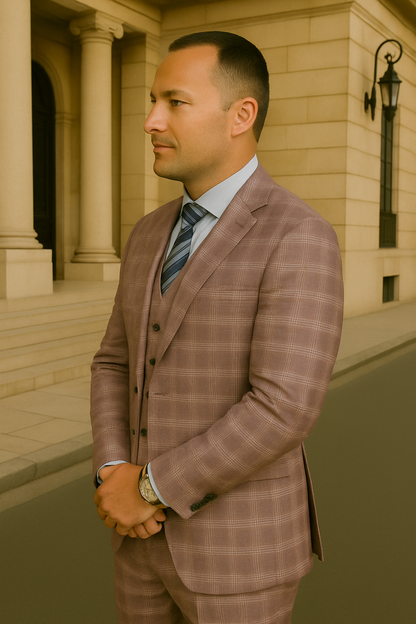 Wool Suit - Italian Made Business Suit by Statement Men's 3 Piece 100% Wool Suit - Coordinating Solid Color Vest Modern Fit