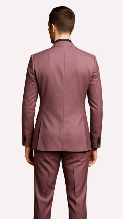 Men's Mauve Pink Tuxedo Suit – 3-Piece Slim Fit with Black Satin Shawl Lapel - Image 3
