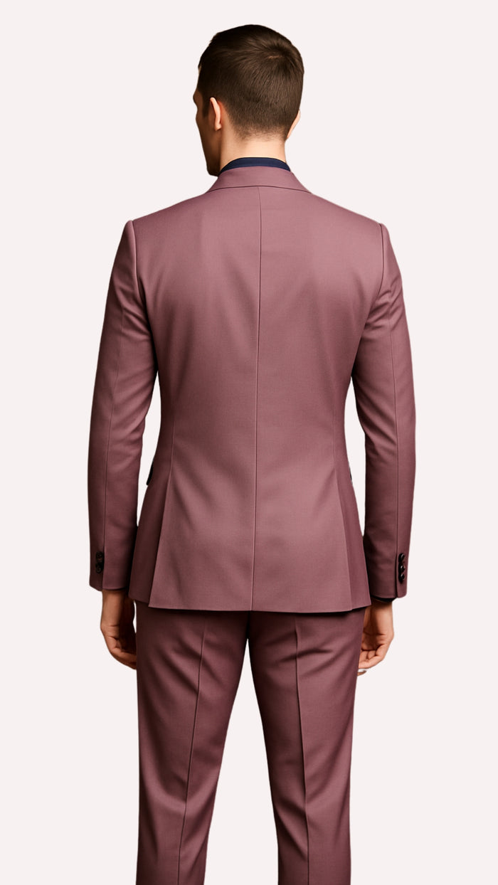 Men's Mauve Pink Tuxedo Suit – 3-Piece Slim Fit with Black Satin Shawl Lapel - Image 3