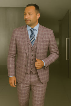 Wool Suit - Italian Made Business Suit by Statement Men's 3 Piece 100% Wool Modern Fit Suit - Coordinating Solid Color Vest