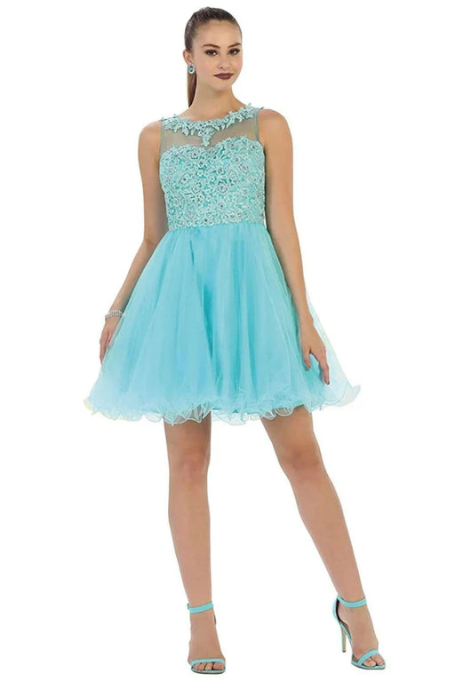Quince Dama Dresses - Short Quinceanera Dresses in Color Aqua