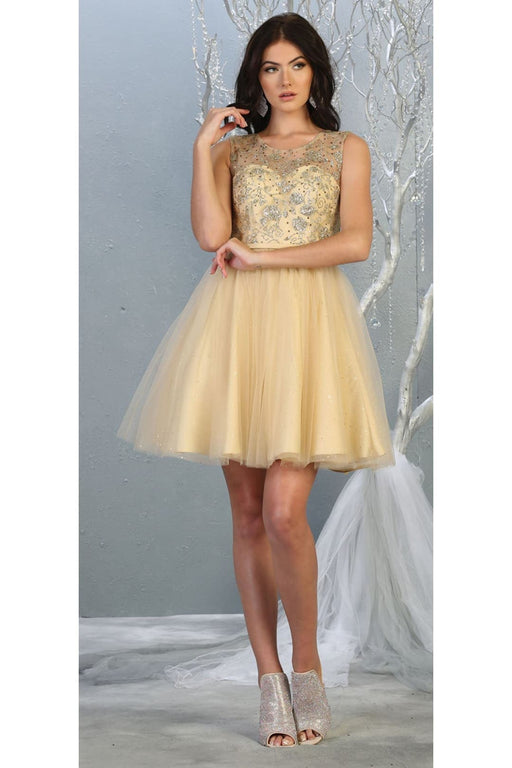 Quince Dama Dresses - Short Quinceanera Dresses in Color Champagne