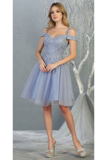 Quince Dama Dresses - Short Quinceanera Dresses in Color Dusty Blue