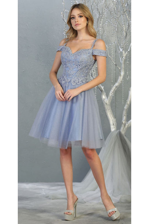 Quince Dama Dresses - Short Quinceanera Dresses in Color Dusty Blue