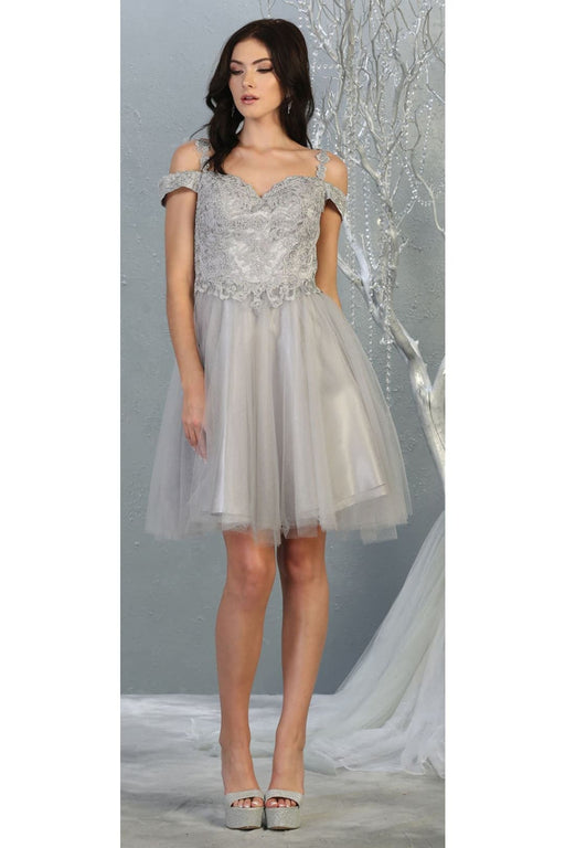 Quince Dama Dresses - Short Quinceanera Dresses in Color Silver