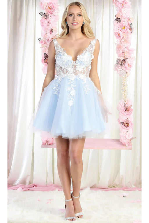 Quince Dama Dresses - Short Quinceanera Dresses in Color Baby Blue