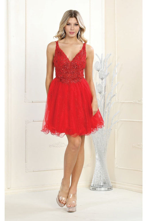 Quince Dama Dresses - Short Quinceanera Dresses in Color Red