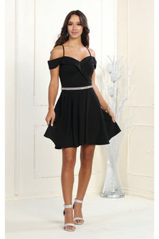 Short Homecoming Cold Shoulder Dress - BLACK / 4
