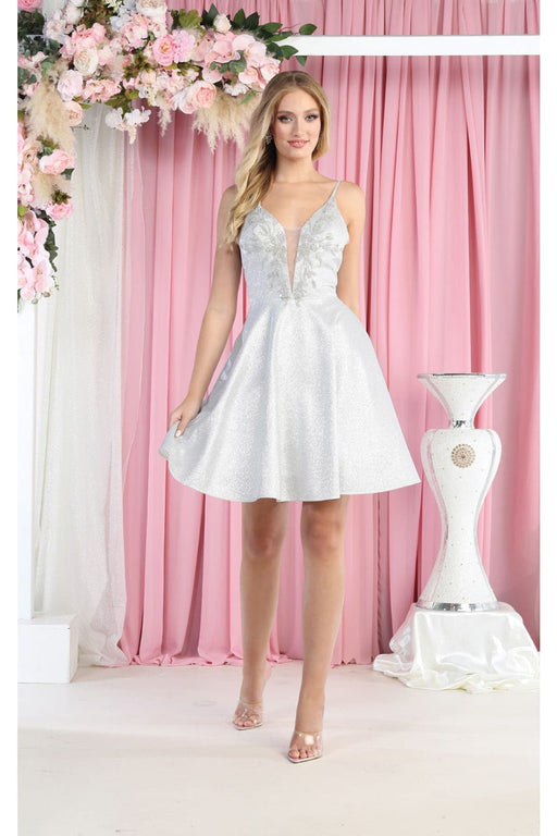 Quince Dama Dresses - Short Quinceanera Dresses in Color Silver