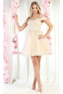 Quince Dama Dresses - Short Quinceanera Dresses in Color Champagne
