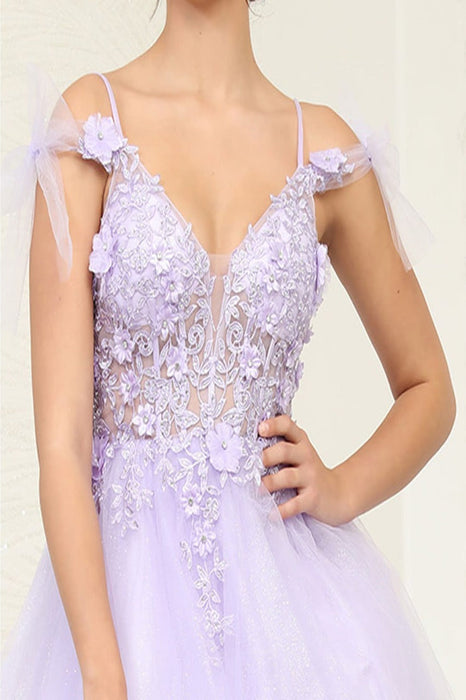 May Queen MQ2066 Sheer Bodice Floral Graduation Short Dress - Dress
