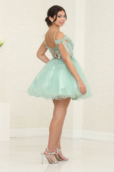 May Queen MQ2066 Sheer Bodice Floral Graduation Short Dress - Dress
