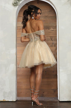 May Queen MQ2080 Sweetheart Leafy Corset A-Line Short Hoco Dress - Dress